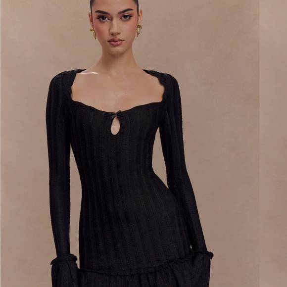 Meshki Dresses & Skirts - NWT Meshki Daphne Pointelle Black Long Sleeve Dress with Keyhole Detail